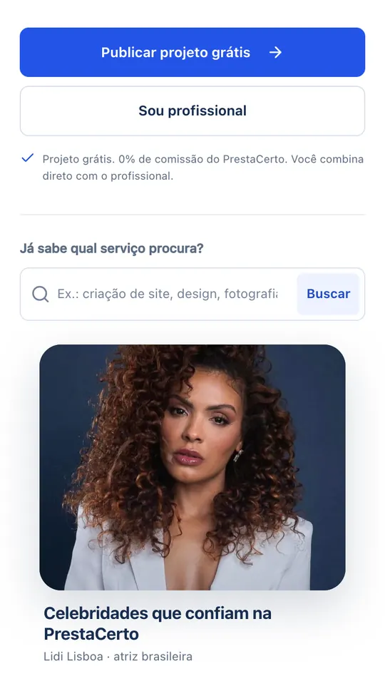 Página inicial do site PrestaCerto no celular