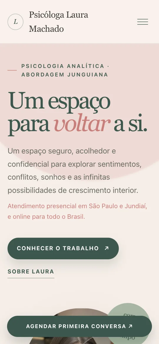 Página inicial do site Psicóloga Laura Machado no celular